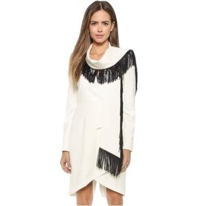 BCBGMaxAzria Black and White Fringe Scarf WRAP DRESS XS